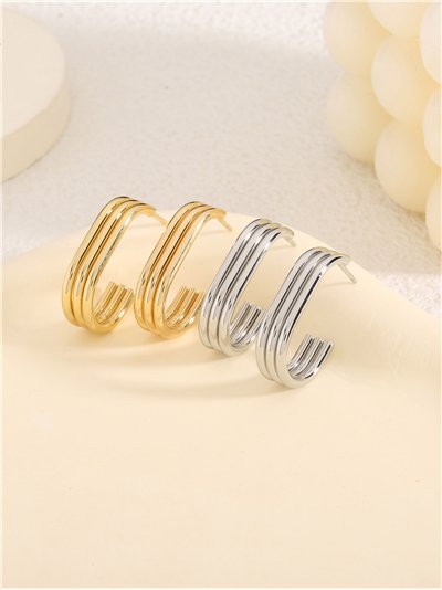 Pendientes aros alargados efecto triple - Acero inoxidable