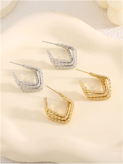 Pendientes rombos efecto doble - Acero inoxidable