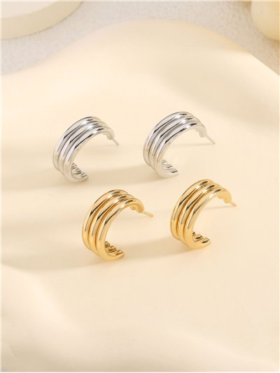 Pendientes aros efecto triple - Acero inoxidable