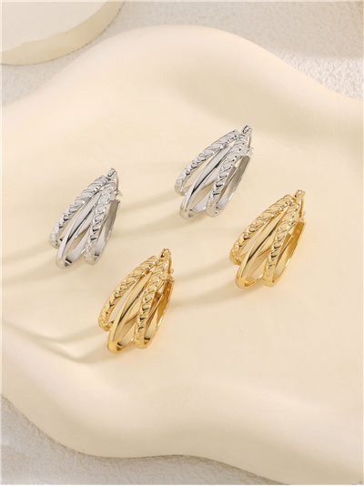 Pendientes aros alargados efecto triple - Acero inoxidable