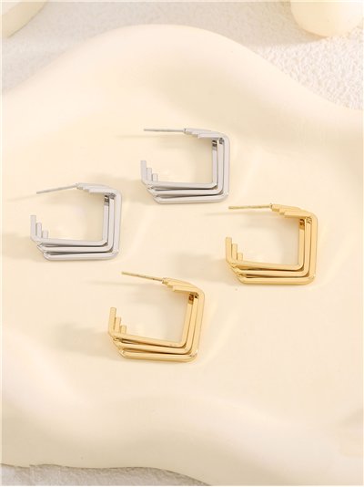 Pendientes cuadrados efecto triple - Acero inoxidable