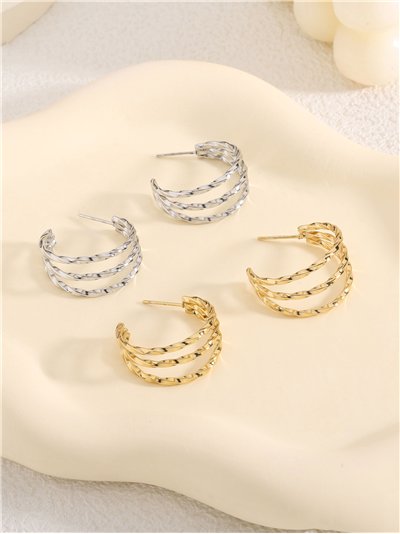 Pendientes aros trenzados efecto triple - Acero inoxidable
