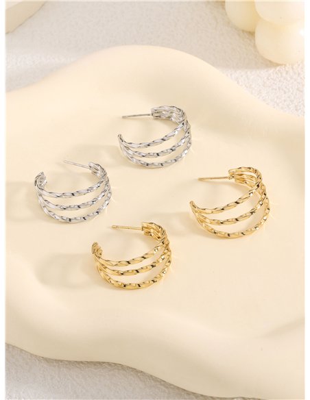 Pendientes aros trenzados efecto triple - Acero inoxidable