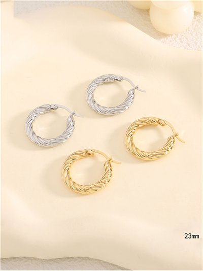 Pendientes aros trenzados 23 mm- Acero inoxidable