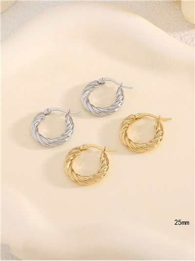 Pendientes aros trenzados 25 mm- Acero inoxidable