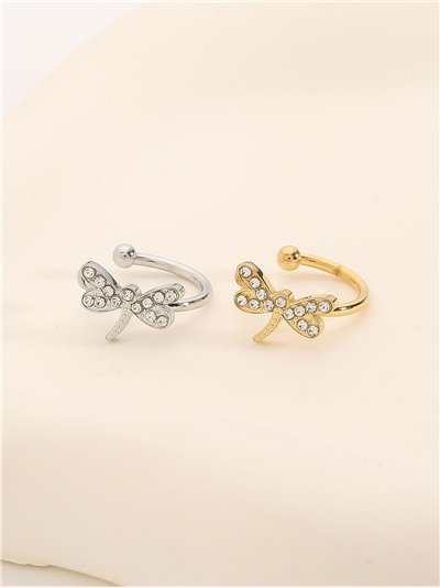 Pendientes aros libélula con circonitas - Acero inoxidable