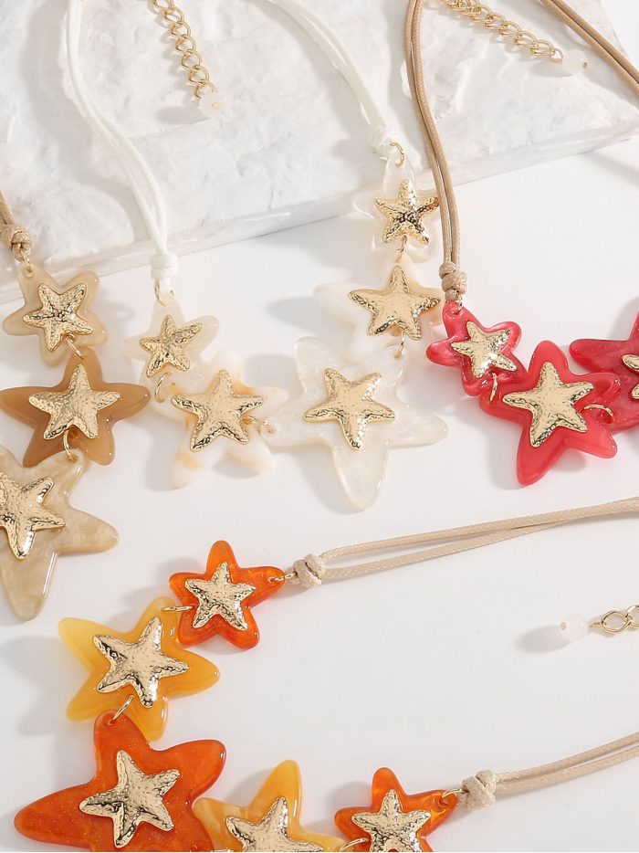 Collar cuerda estrellas de resina - Acero inoxidable