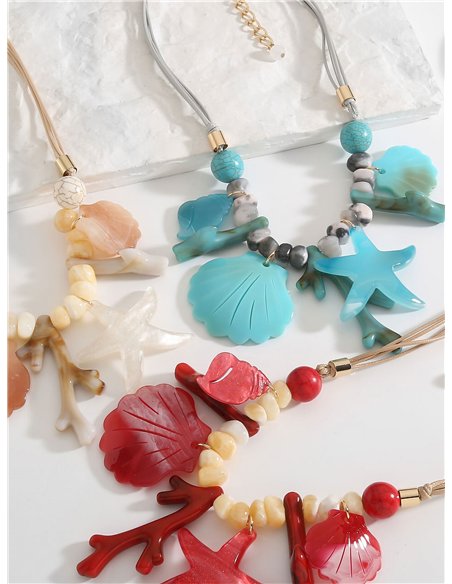 Stone effect rope necklace with resin shell and star - Stainless Steel