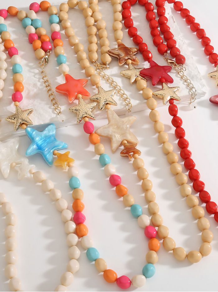 Collana stelle in resina con perline effetto pietra - Acciaio inossidabile