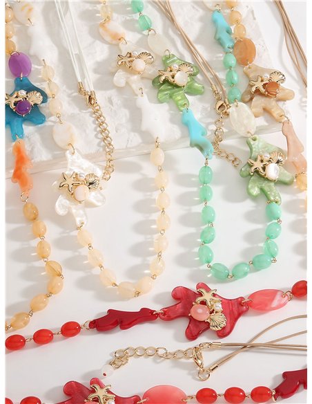 Collar cuerda bajo el mar de resina con abalorios efecto piedra - Acero inoxidable