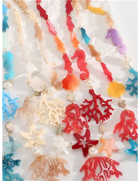 Collar bajo el mar de resina con perlas - Acero inoxidable