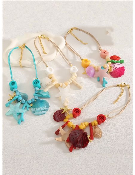 Collar cuerda bajo el mar de resina con abalorios efecto piedra - Acero inoxidable