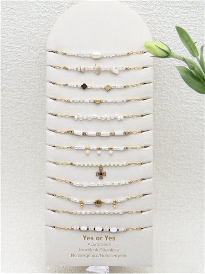 Conjunto de 12 pulseras cadenas con abalorios - Acero inoxidable - Expositor incluido 2