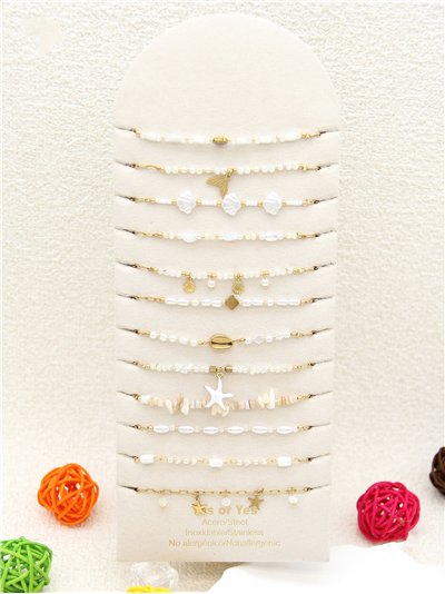 Conjunto de 12 pulseras cadenas con colgantes y abalorios - Acero inoxidable - Expositor incluido 2