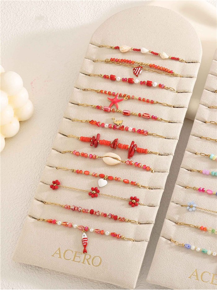 Conjunto de 12 pulseras cadenas con colgantes y abalorios - Acero inoxidable - Expositor incluido