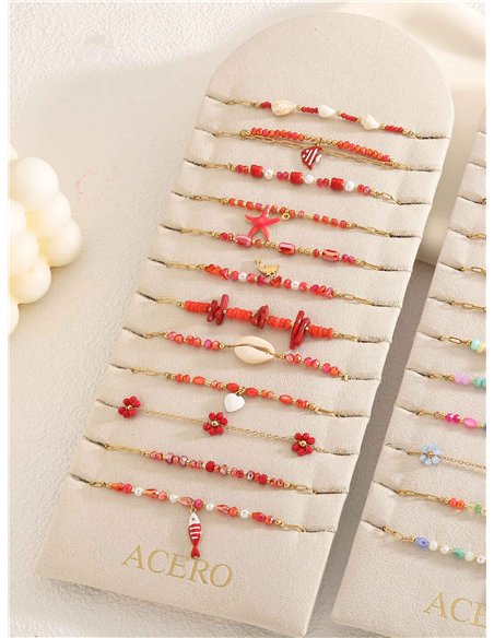 Conjunto de 12 pulseras cadenas con colgantes y abalorios - Acero inoxidable - Expositor incluido