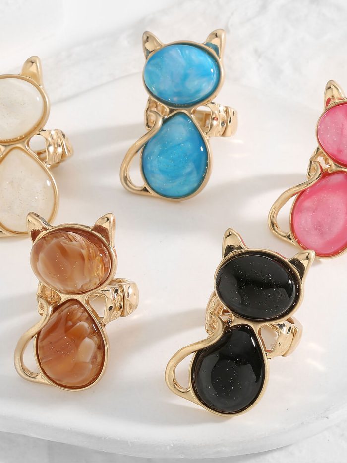 Anillo gato con resina - Acero inoxidable