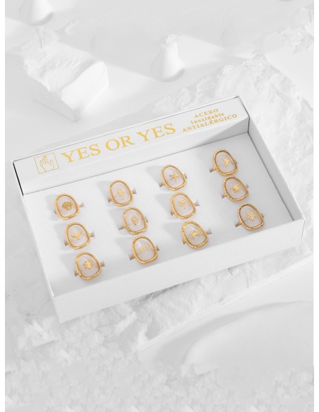 Women's Jewellery Supplier - Set of 12 resin rings with seabed - Stainless Steel