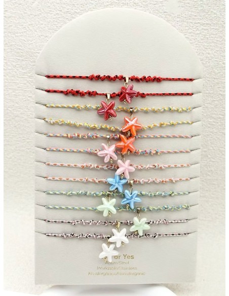 Conjunto de 12 collares ajustables de cordón con charm estrella de mar - Expositor incluido