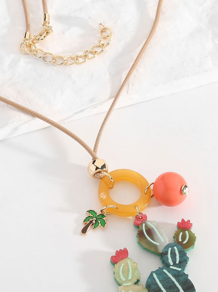 Colar de corda pendente cacto - Aço inoxidável.