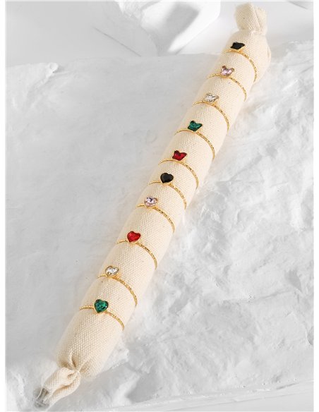 Conjunto de 10 anillos con pedrería - Acero inoxidable - Expositor incluido