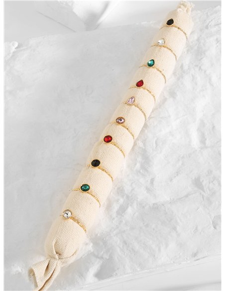 Conjunto de 10 anillos con pedrería - Acero inoxidable - Expositor incluido