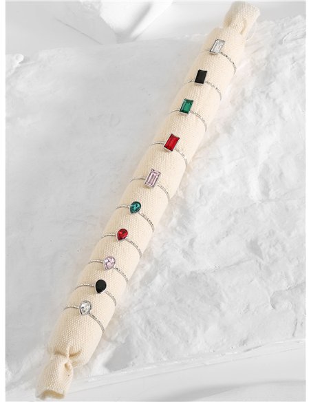 Conjunto de 10 anillos con pedrería - Acero inoxidable - Expositor incluido