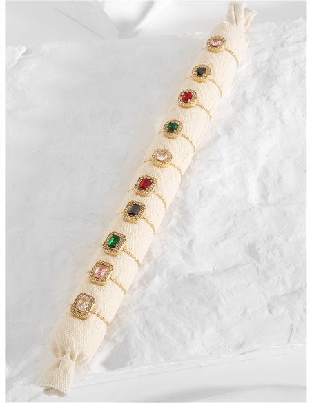 Conjunto de 10 anillos con pedrería - Acero inoxidable - Expositor incluido