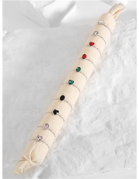 Conjunto de 10 anillos con pedrería - Acero inoxidable - Expositor incluido