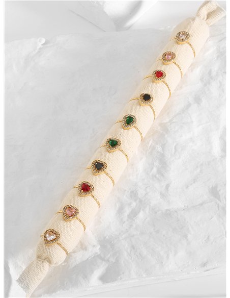 Conjunto de 10 anillos con pedrería - Acero inoxidable - Expositor incluido