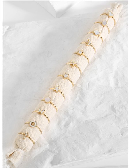 Conjunto de 12 anillos de nácar - Acero inoxidable - Expositor incluido