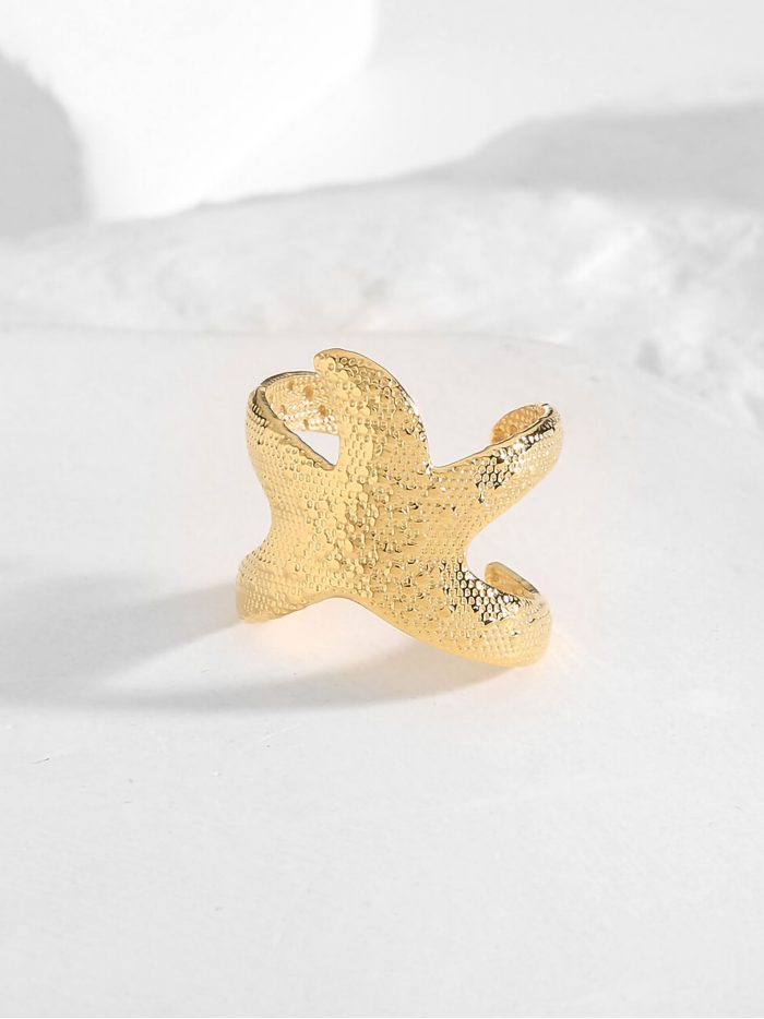 Anillo estrella de mar efecto martillado - Acero inoxidable