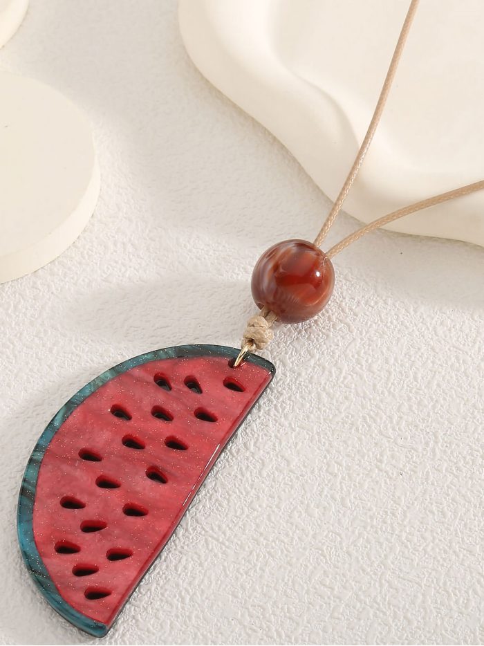 Halskette aus Harz-Wassermelone-Anhänger - Edelstahl