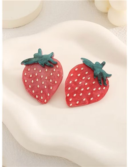Resin strawberry earrings - Stainless Steel