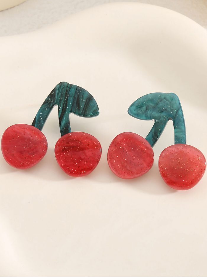 Brincos de cerejas de resina - Aço inoxidável