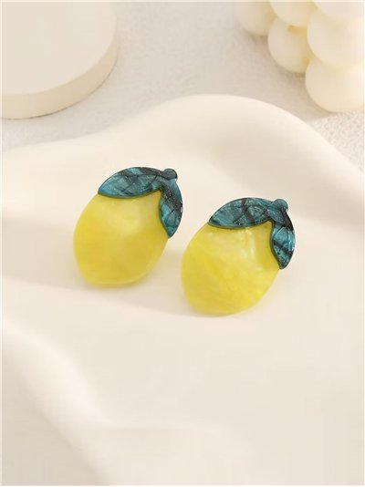 Pendientes limón de resina - Acero inoxidable