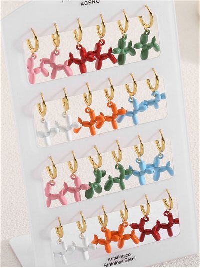 Set de 12 pares pendientes de aros con perro salchicha - Acero inoxidable 2