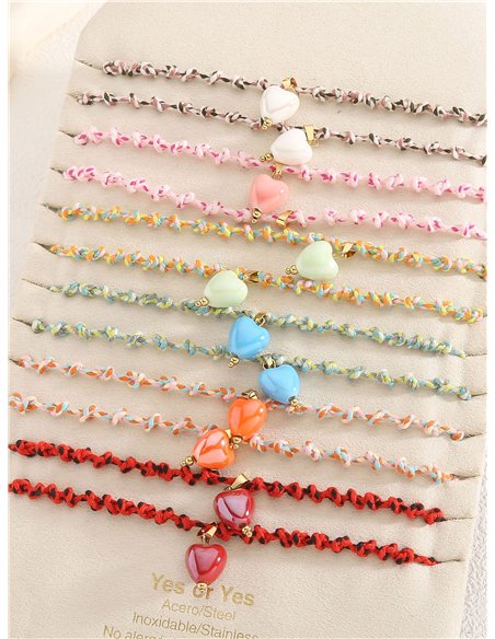Conjunto de 12 collares ajustables de cordón con charm corazón - Expositor incluido