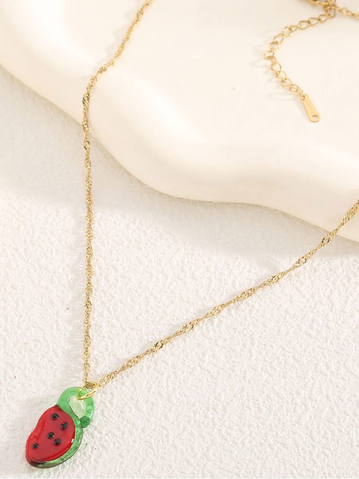 Collar cadena charm sandía de resina - Acero inoxidable