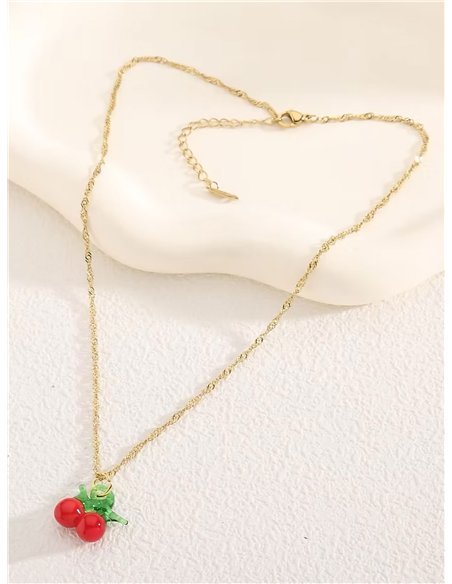 Collar cadena charm cerezas de resina - Acero inoxidable