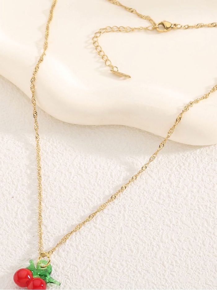 Collar cadena charm cerezas de resina - Acero inoxidable