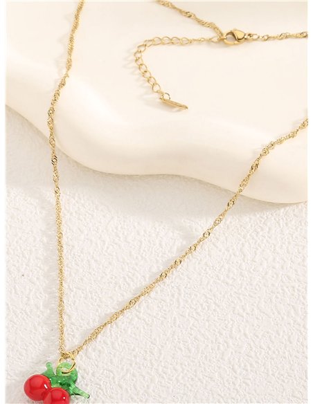 Collar cadena charm cerezas de resina - Acero inoxidable