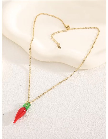 Collar cadena charm zanahoria de resina - Acero inoxidable