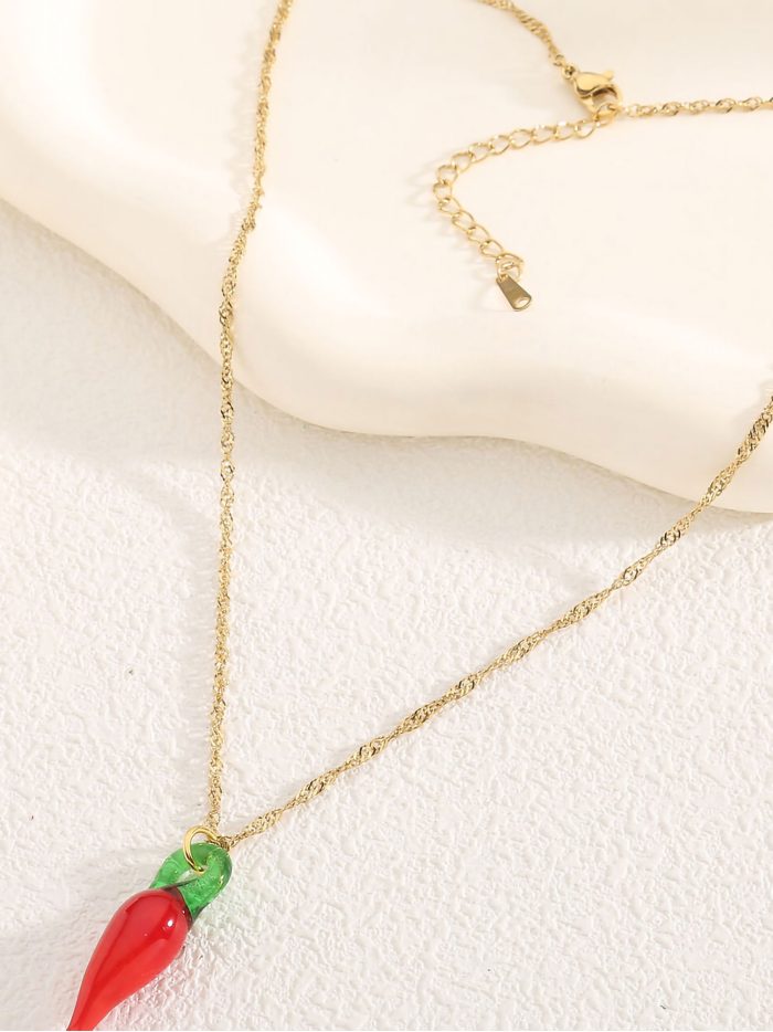 Collar cadena charm zanahoria de resina - Acero inoxidable