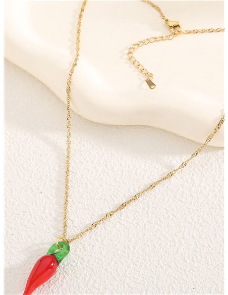 Collar cadena charm zanahoria de resina - Acero inoxidable