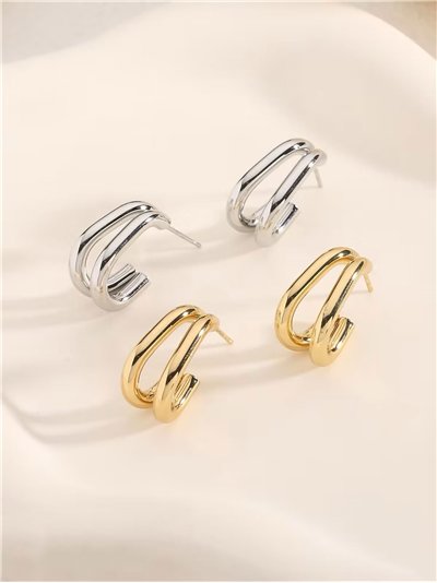 Pendientes aros abiertos pequeños efecto doble - Acero inoxidable