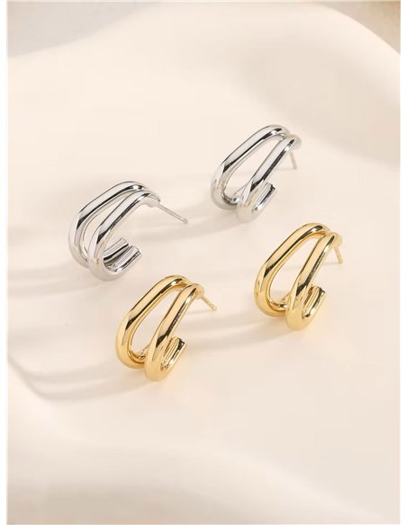 Pendientes aros abiertos pequeños efecto doble - Acero inoxidable
