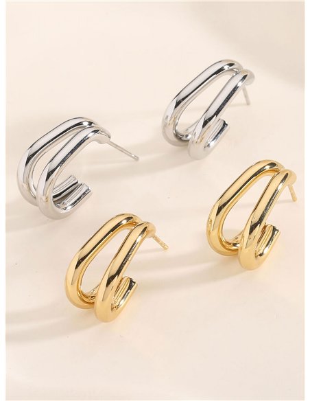 Pendientes aros abiertos pequeños efecto doble - Acero inoxidable