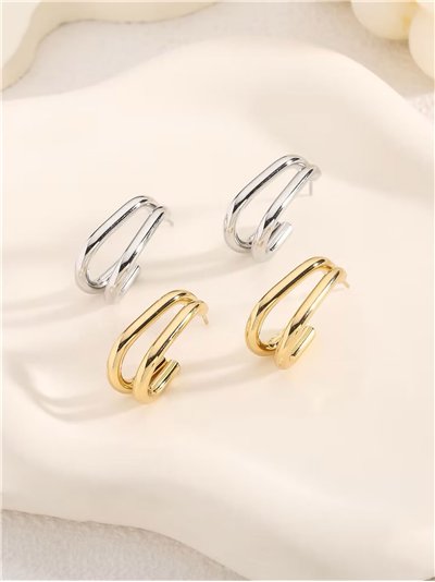 Pendientes aros abiertos medianos efecto doble - Acero inoxidable