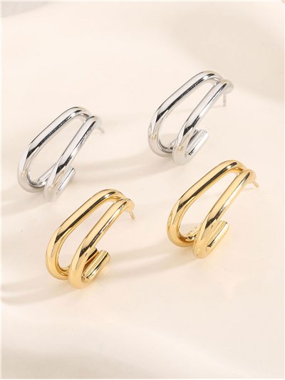 Pendientes aros abiertos medianos efecto doble - Acero inoxidable 2